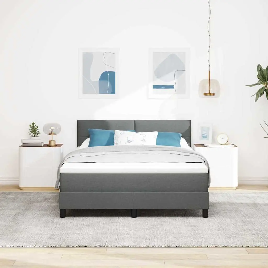 Box Spring Bed Fabric 152 x 203 cm Dark Grey White Modern Adjustable