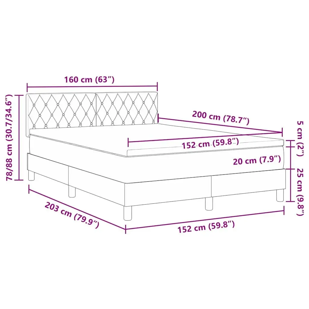 Box Spring Bed Black and White 152 x 203 cm Modern Bedroom Furniture Frame