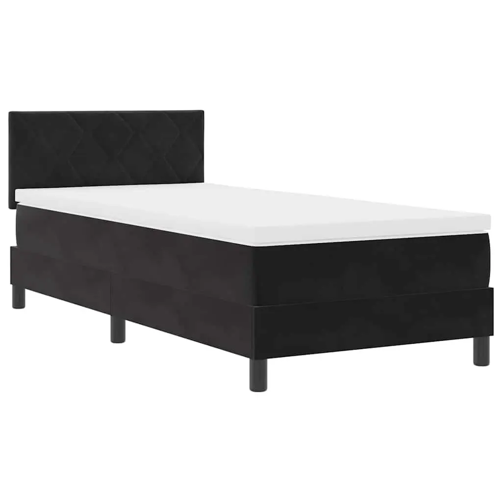 Box Spring Bed Frame Solid Pine and Engineered Wood 107 x 203 cm Black and White Modern Bedroom Furniture