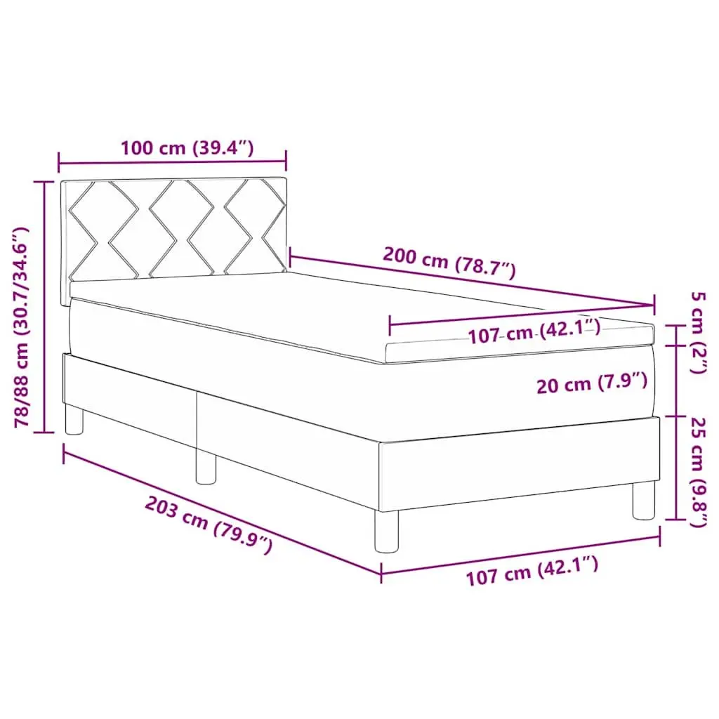 Box Spring Bed Frame Solid Pine and Engineered Wood 107 x 203 cm Black and White Modern Bedroom Furniture