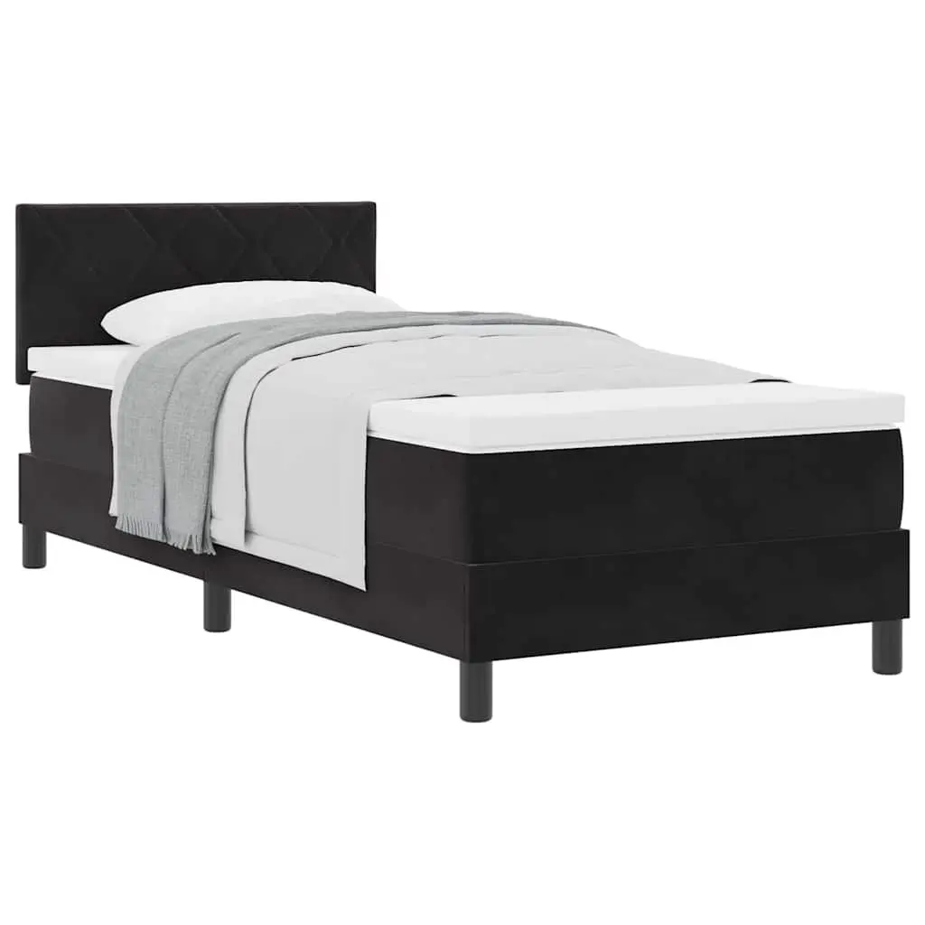 Box Spring Bed Frame Solid Pine and Engineered Wood 107 x 203 cm Black and White Modern Bedroom Furniture