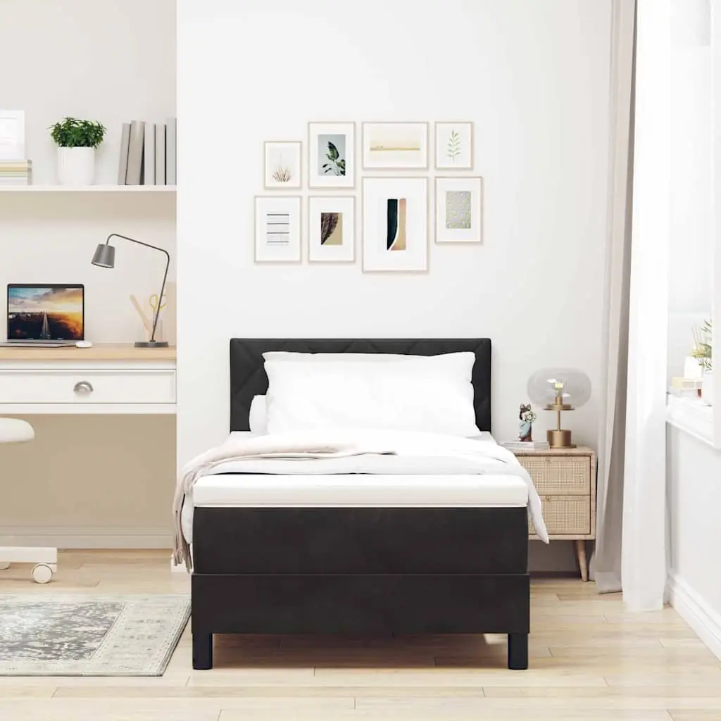 Box Spring Bed Frame Solid Pine and Engineered Wood 107 x 203 cm Black and White Modern Bedroom Furniture