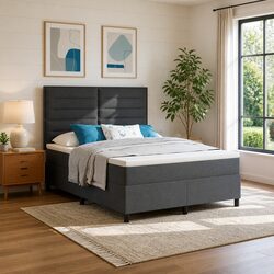Box Spring Bed with Mattress 137 x 190 cm Dark Grey White Fabric Adjustable