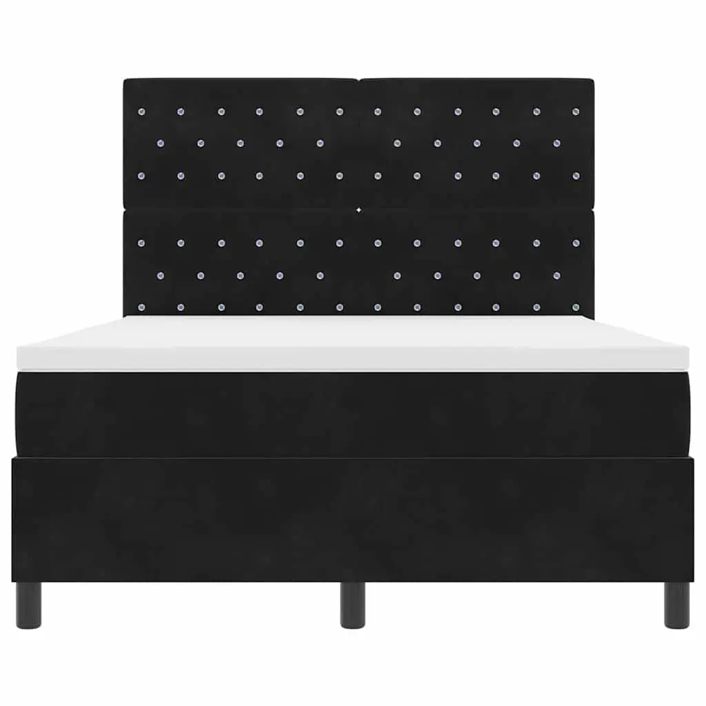 Box Spring Bed Medium Firm 152 x 203 cm Adjustable Headboard Black White