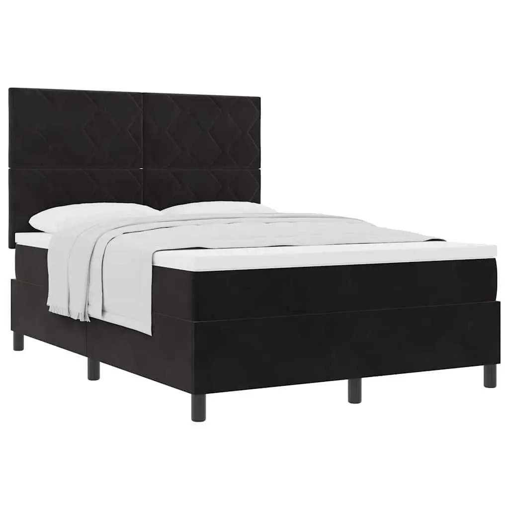 Box Spring Bed with Adjustable Headboard Black White 137 x 187 cm Medium-Firm