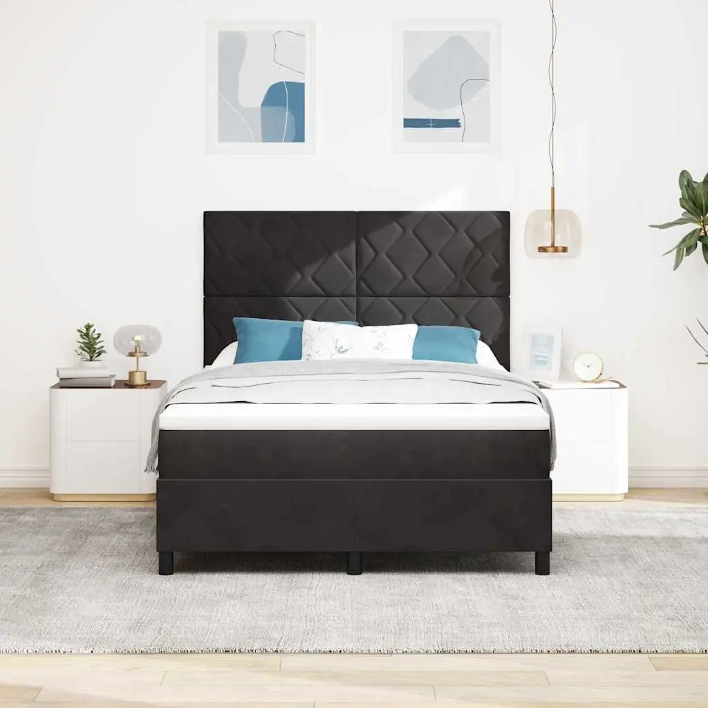 Box Spring Bed with Adjustable Headboard Black White 137 x 187 cm Medium-Firm