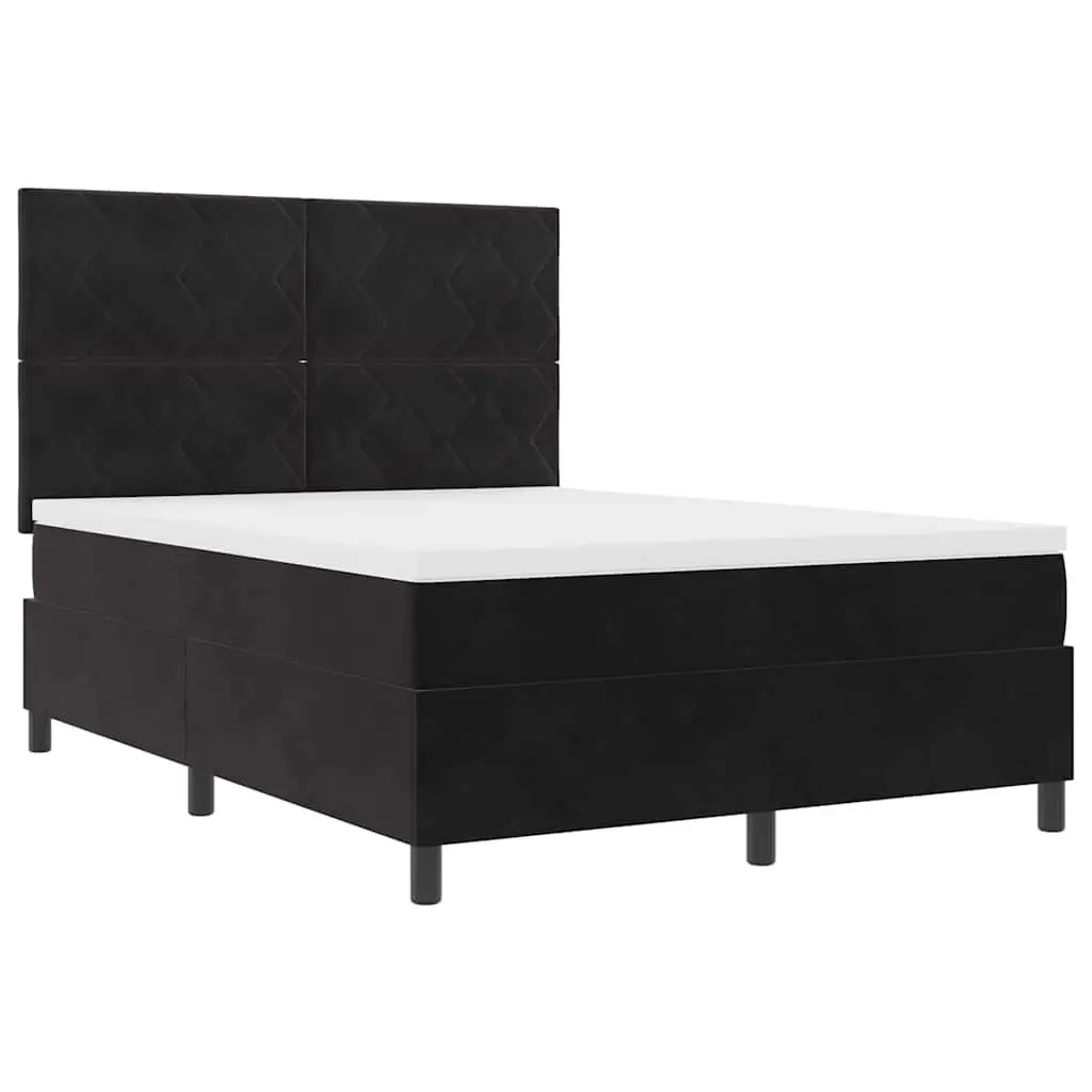 Box Spring Bed with Adjustable Headboard Black White 137 x 187 cm Medium-Firm