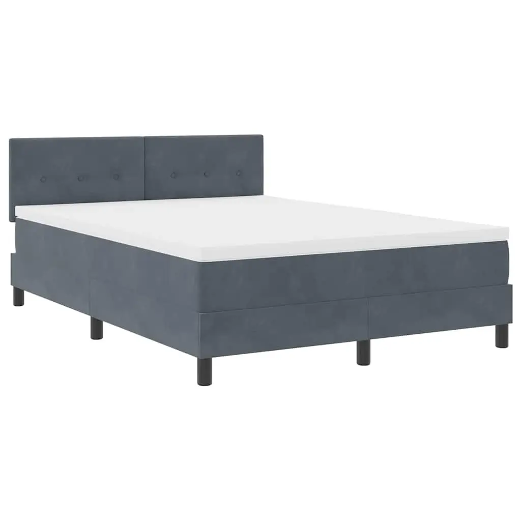 Box Spring Bed with Adjustable Headboard and LED Lights Dark Grey White Fabric 152x203cm Medium Firm Mattress