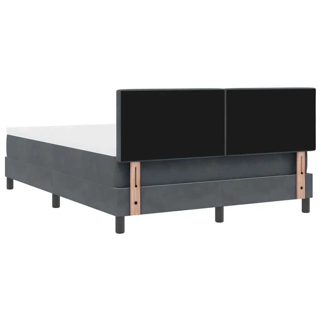 Box Spring Bed with Adjustable Headboard and LED Lights Dark Grey White Fabric 152x203cm Medium Firm Mattress
