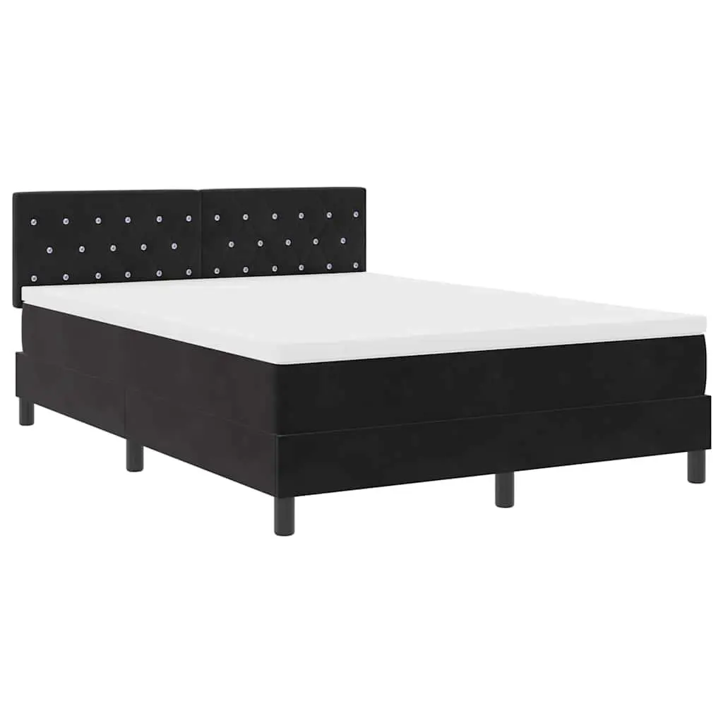 Box Spring Bed Velvet 152x203cm Black White Adjustable Headboard with LED Lights