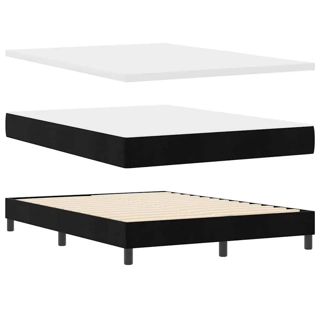 Box Spring Bed Velvet 152x203cm Black White Adjustable Headboard with LED Lights