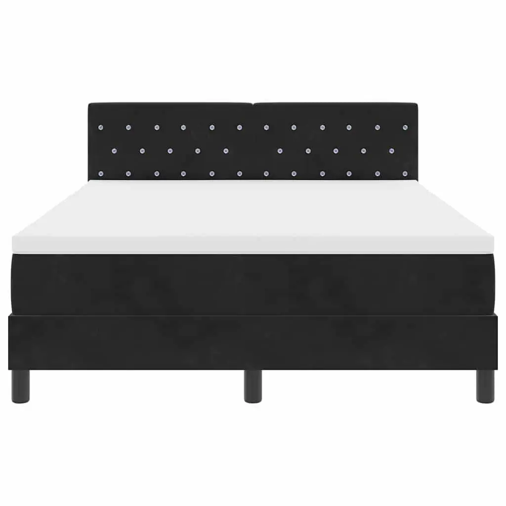 Box Spring Bed Velvet 152x203cm Black White Adjustable Headboard with LED Lights