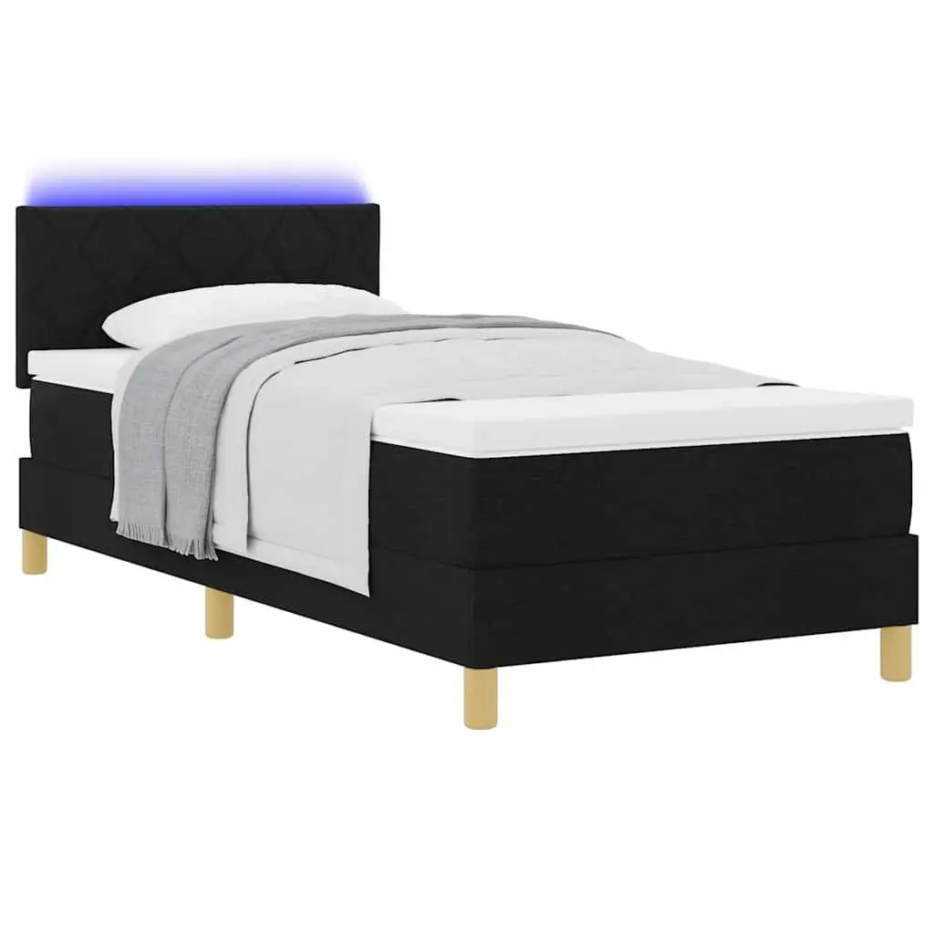 Box Spring Bed Velvet 107x203cm Adjustable Headboard Black White with RGB LED Lighting