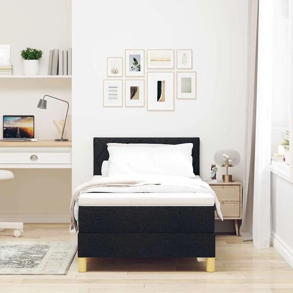 Box Spring Bed Velvet 107x203cm Adjustable Headboard Black White with RGB LED Lighting