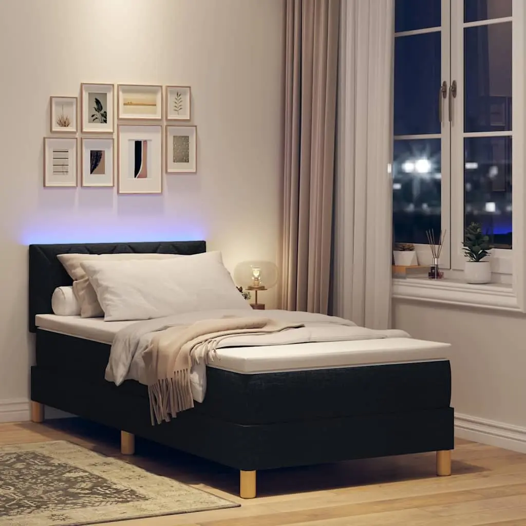 Box Spring Bed Velvet 107x203cm Adjustable Headboard Black White with RGB LED Lighting