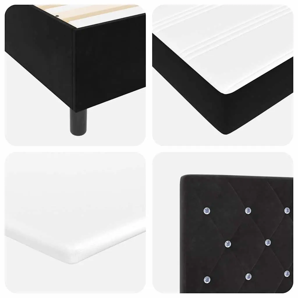 Box Spring Bed Black Velvet 152 x 203 cm Adjustable Headboard RGB LED Lights