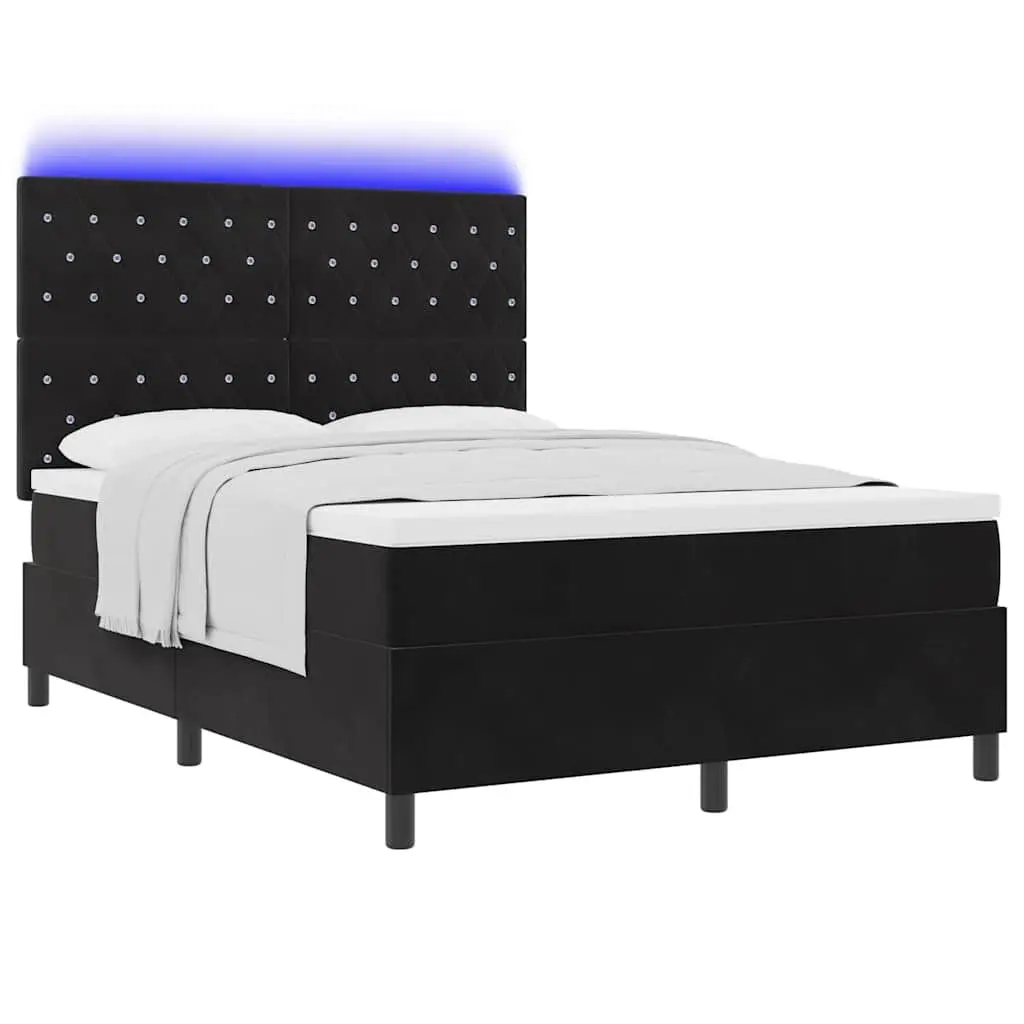 Box Spring Bed Black Velvet 152 x 203 cm Adjustable Headboard RGB LED Lights