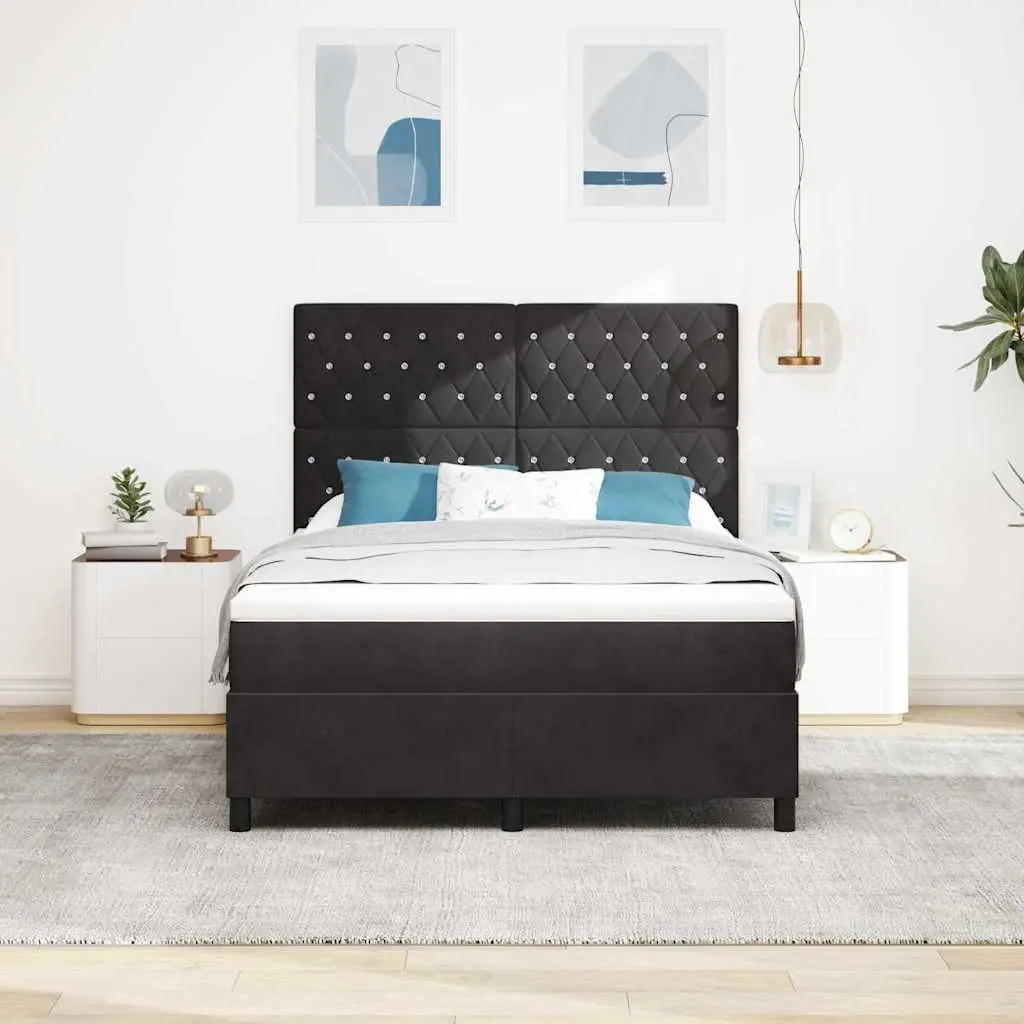 Box Spring Bed Black Velvet 152 x 203 cm Adjustable Headboard RGB LED Lights