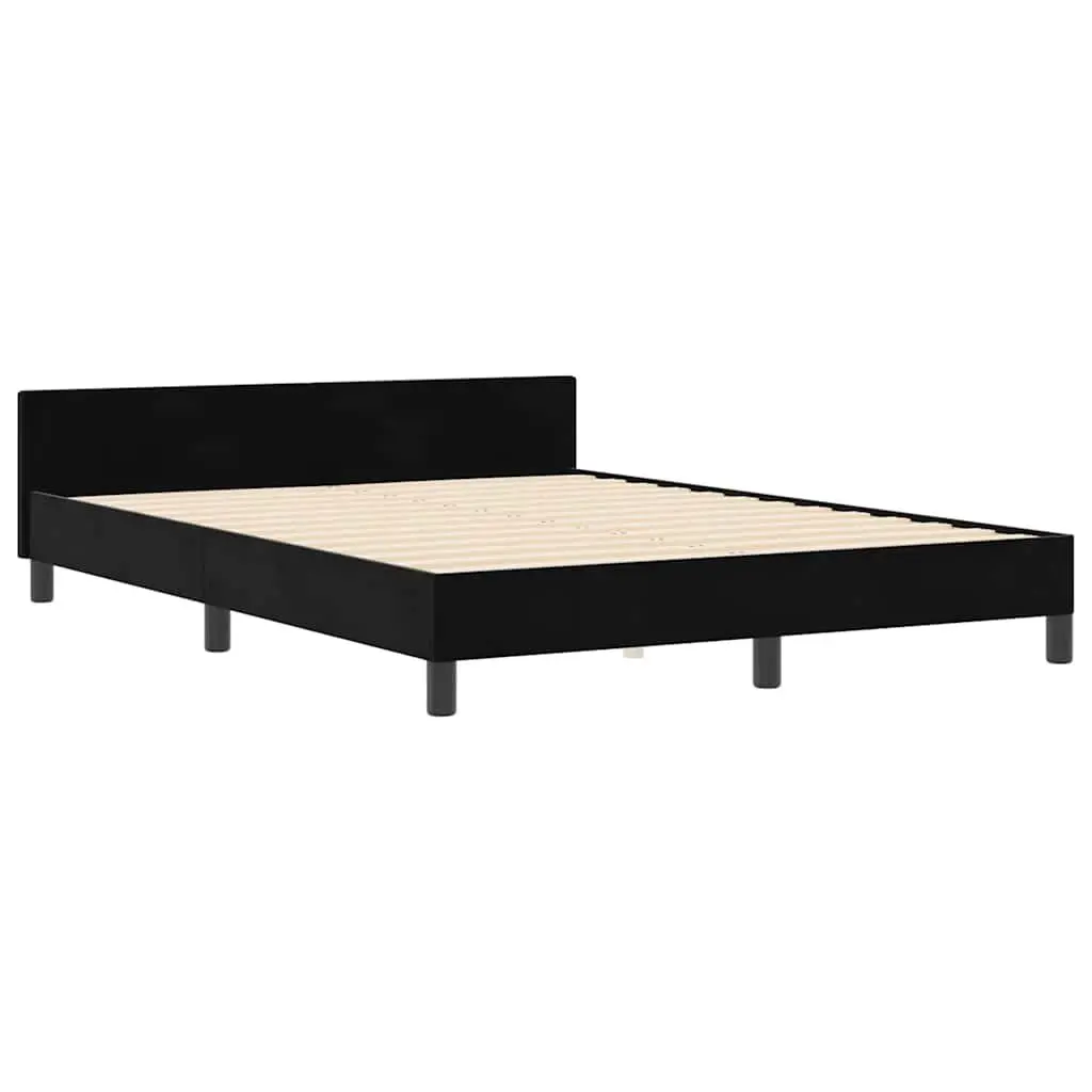 Bed Frame Velvet Upholstered Black 152 x 203 cm Modern Bedroom
