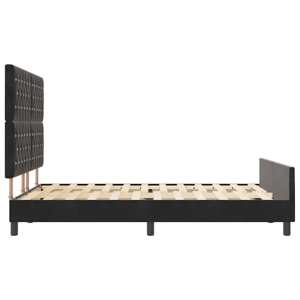 Bed Frame Velvet Upholstered Black 152 x 203 cm Modern Bedroom