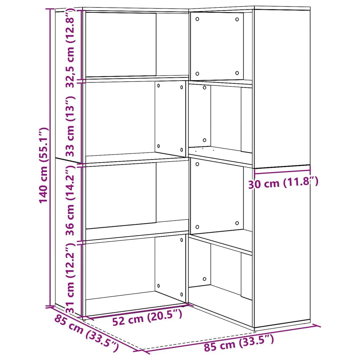 Engineered Wood Wardrobe 6-Tier Storage Cabinet 85 x 85 x 140 cm Black Oak