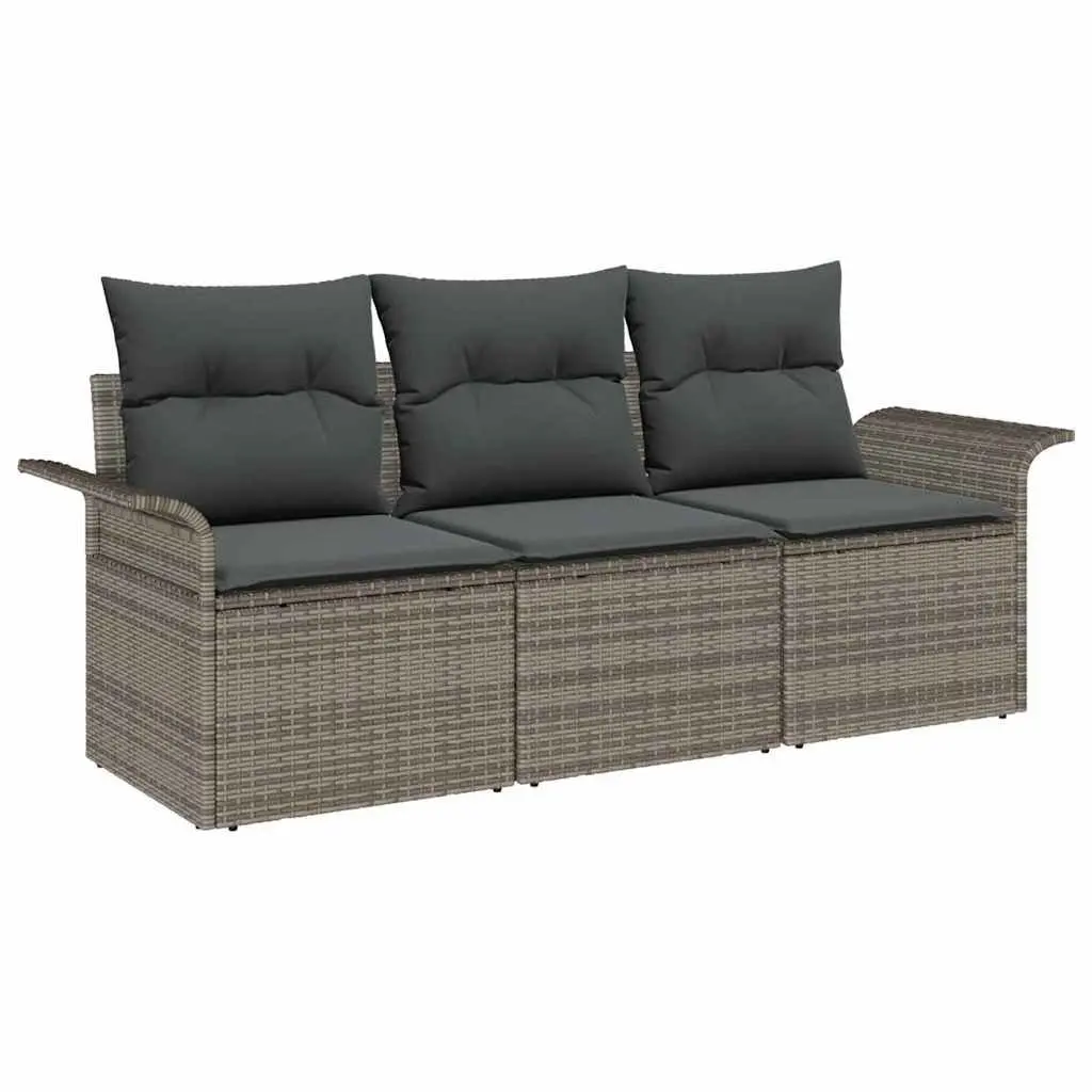 Outdoor Sofa Set Modular Poly Rattan 3 Pieces Grey Garden Furniture