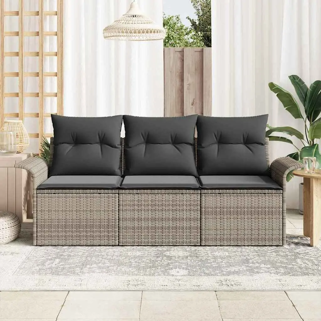 Outdoor Sofa Set Modular Poly Rattan 3 Pieces Grey Garden Furniture