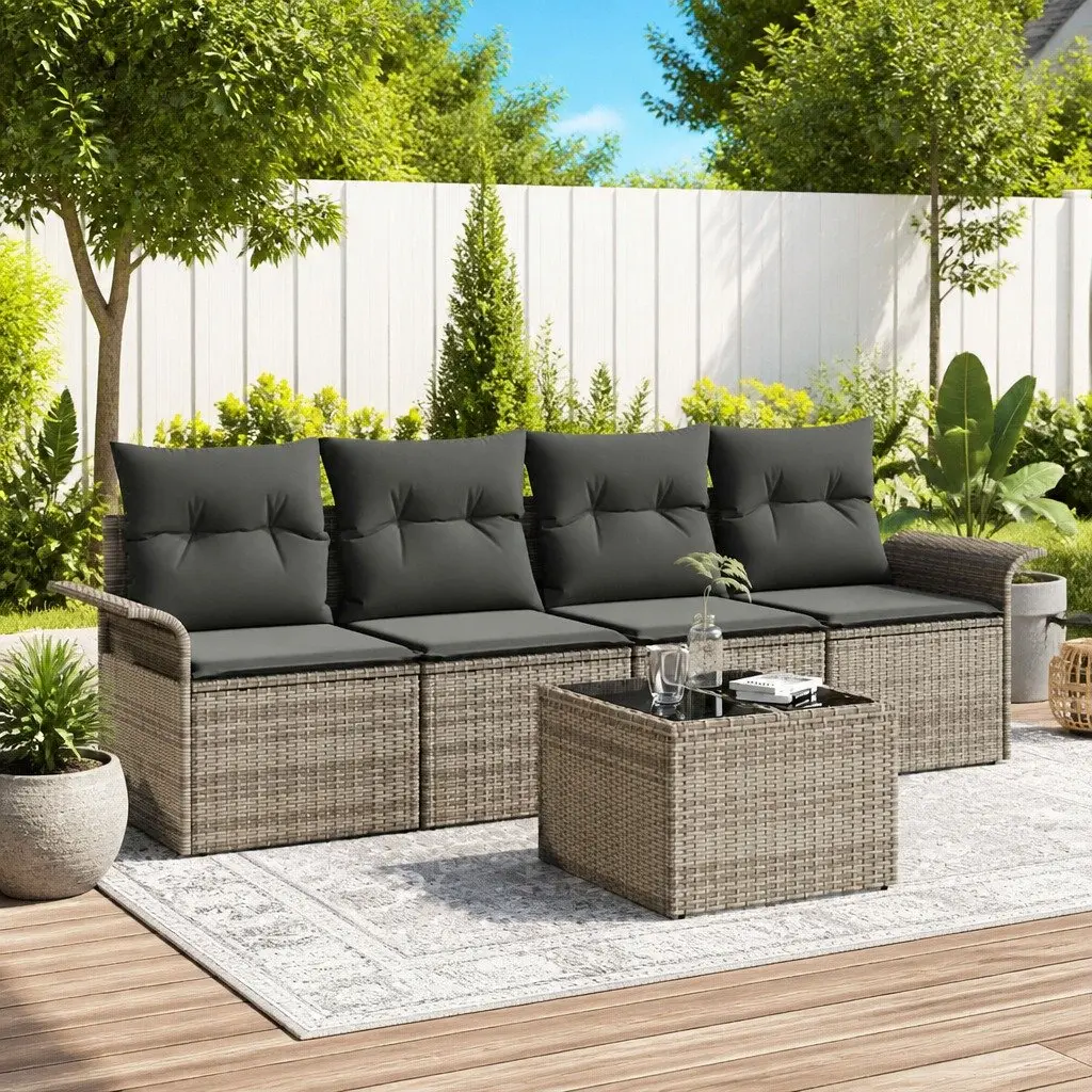 Garden Sofa Set Modular Poly Rattan 5 Piece Outdoor Furniture Grey