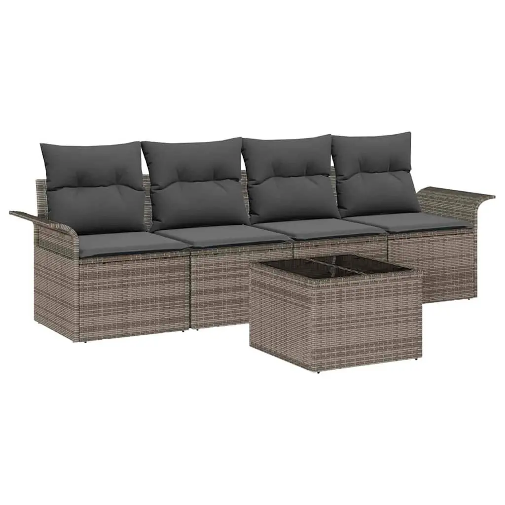 Garden Sofa Set Modular Poly Rattan 5 Piece Outdoor Furniture Grey