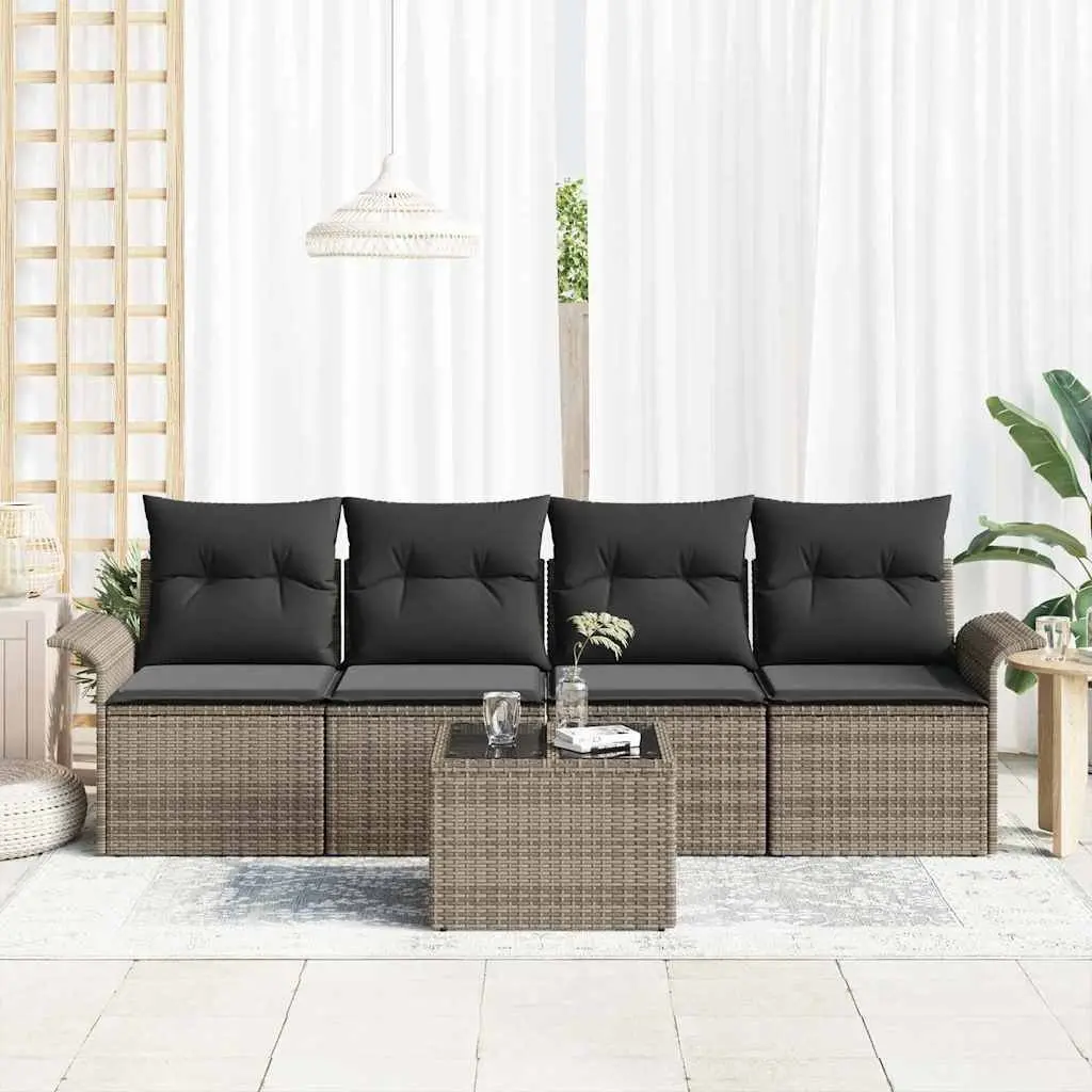 Garden Sofa Set Modular Poly Rattan 5 Piece Outdoor Furniture Grey