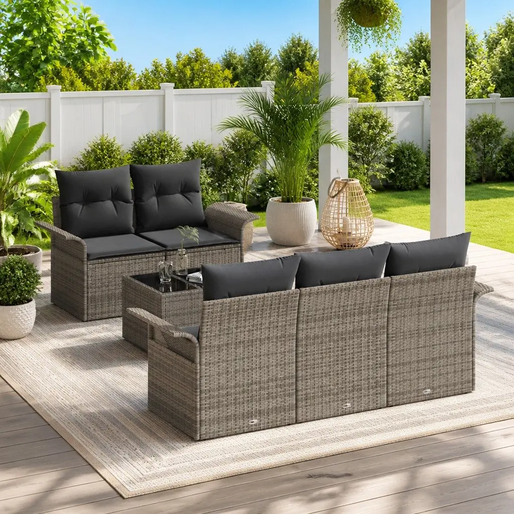 Garden Sofa Set Modular Poly Rattan 6 Piece Grey Outdoor Furniture