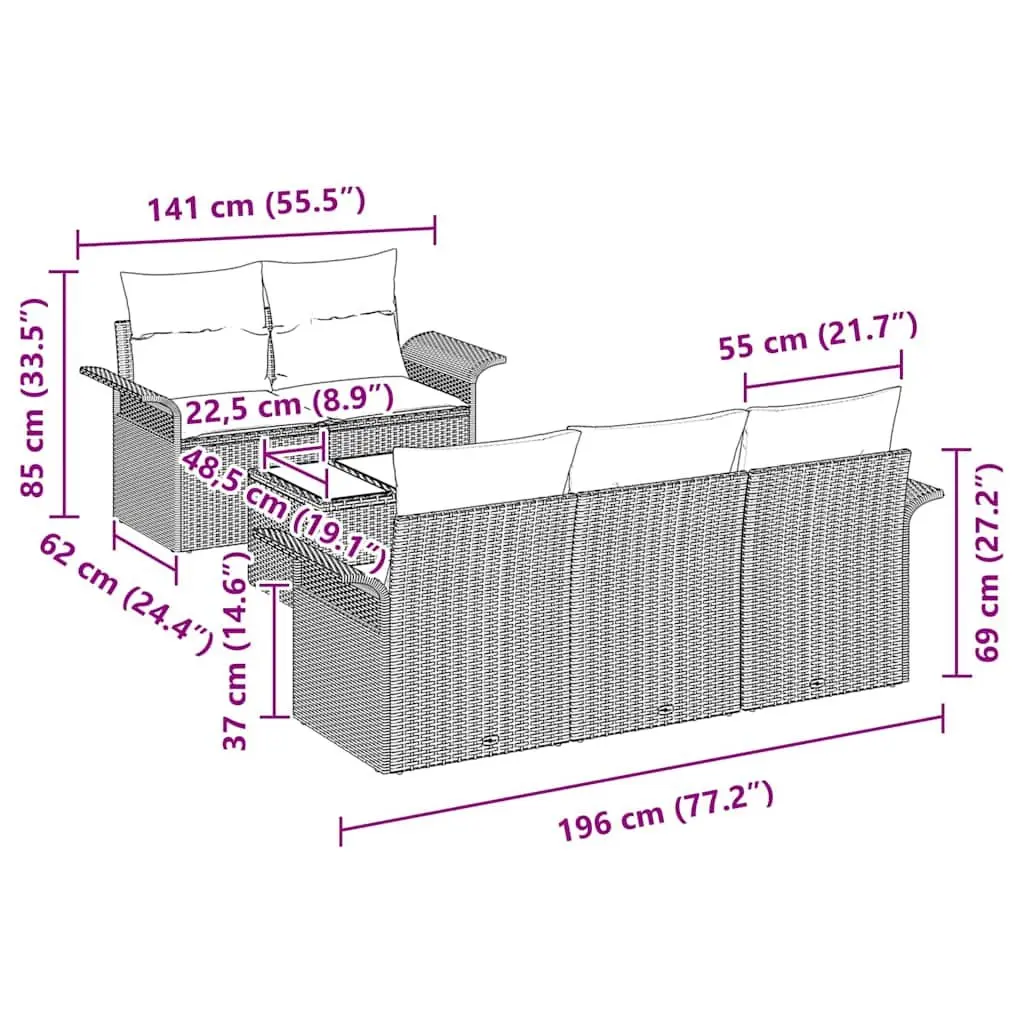 Garden Sofa Set Modular Poly Rattan 6 Piece Grey Outdoor Furniture
