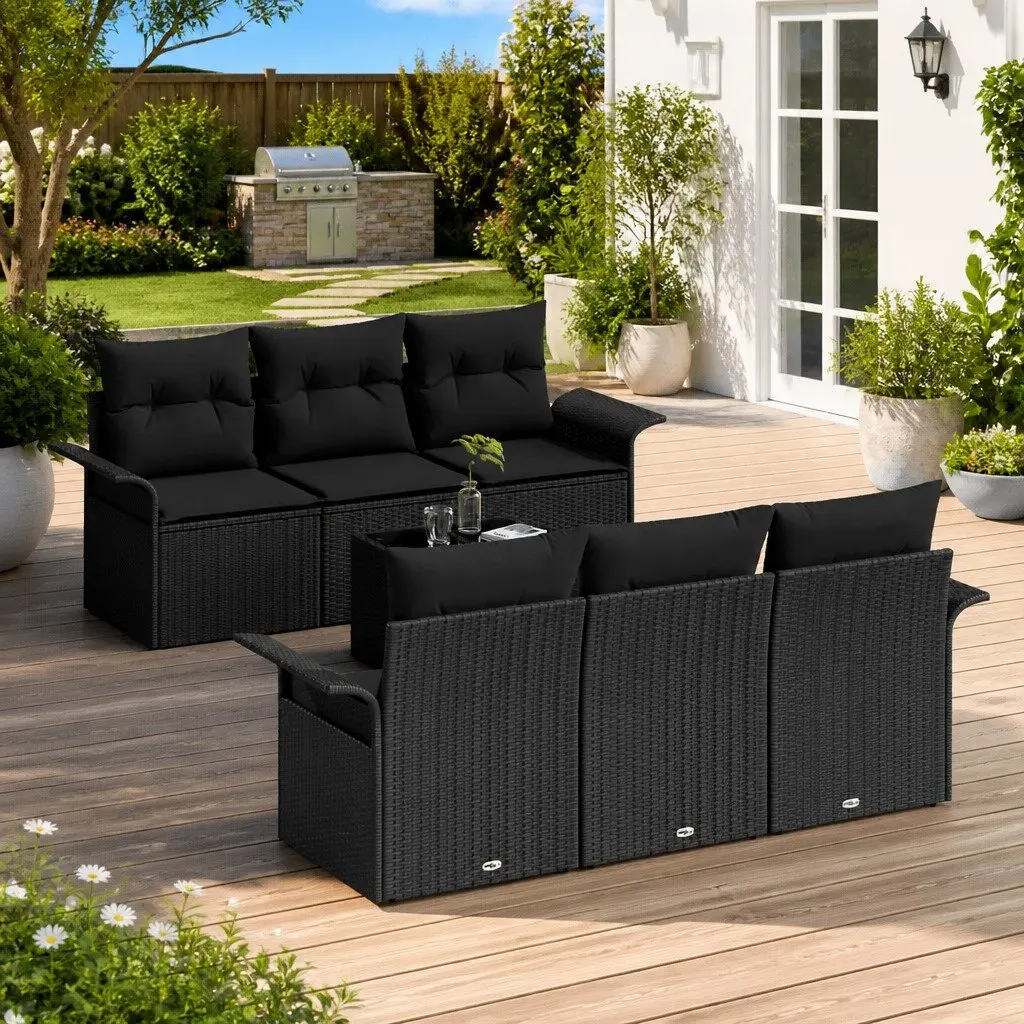 Garden Sofa Set Poly Rattan Modular 7 Piece Outdoor Furniture Black