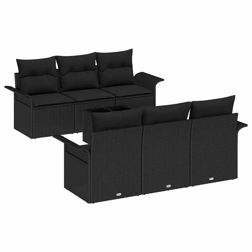 Garden Sofa Set Poly Rattan Modular 7 Piece Outdoor Furniture Black