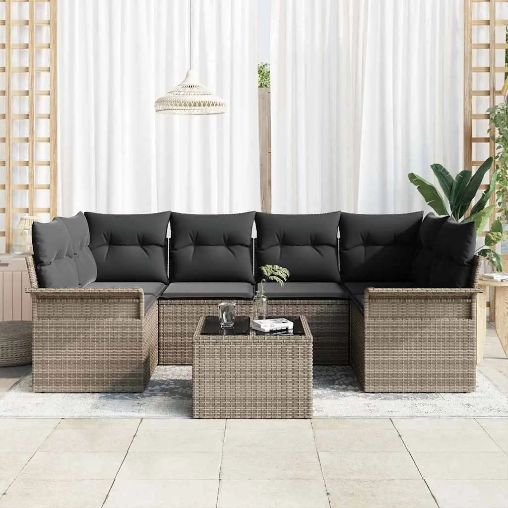 Garden Sofa Set Poly Rattan Frame 7 Piece Grey Outdoor Furniture Patio Sectional Modular Seating