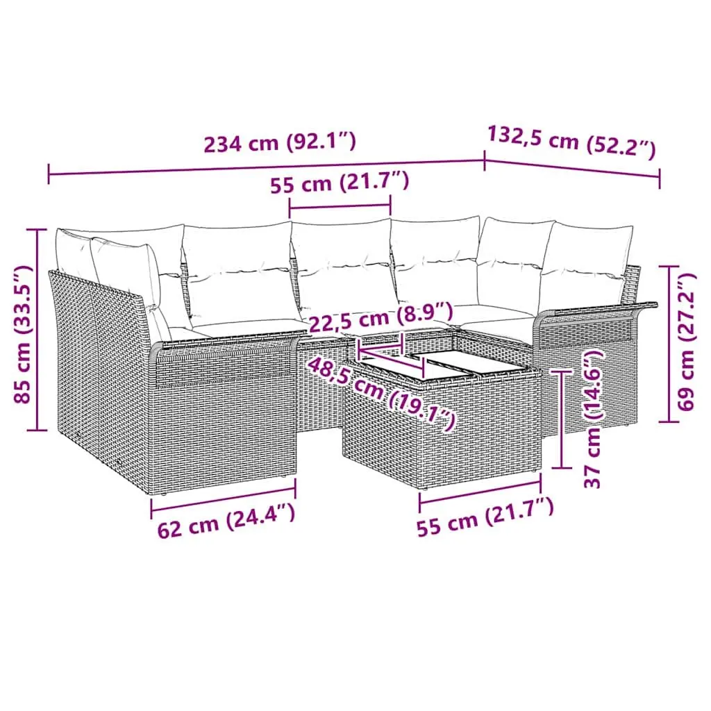 Garden Sofa Set 7 Pieces Black Outdoor Patio Furniture Modular Rattan Lounge