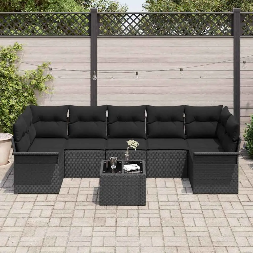 Outdoor Garden Sofa Set 8 Pieces Black Poly Rattan Modular Furniture With