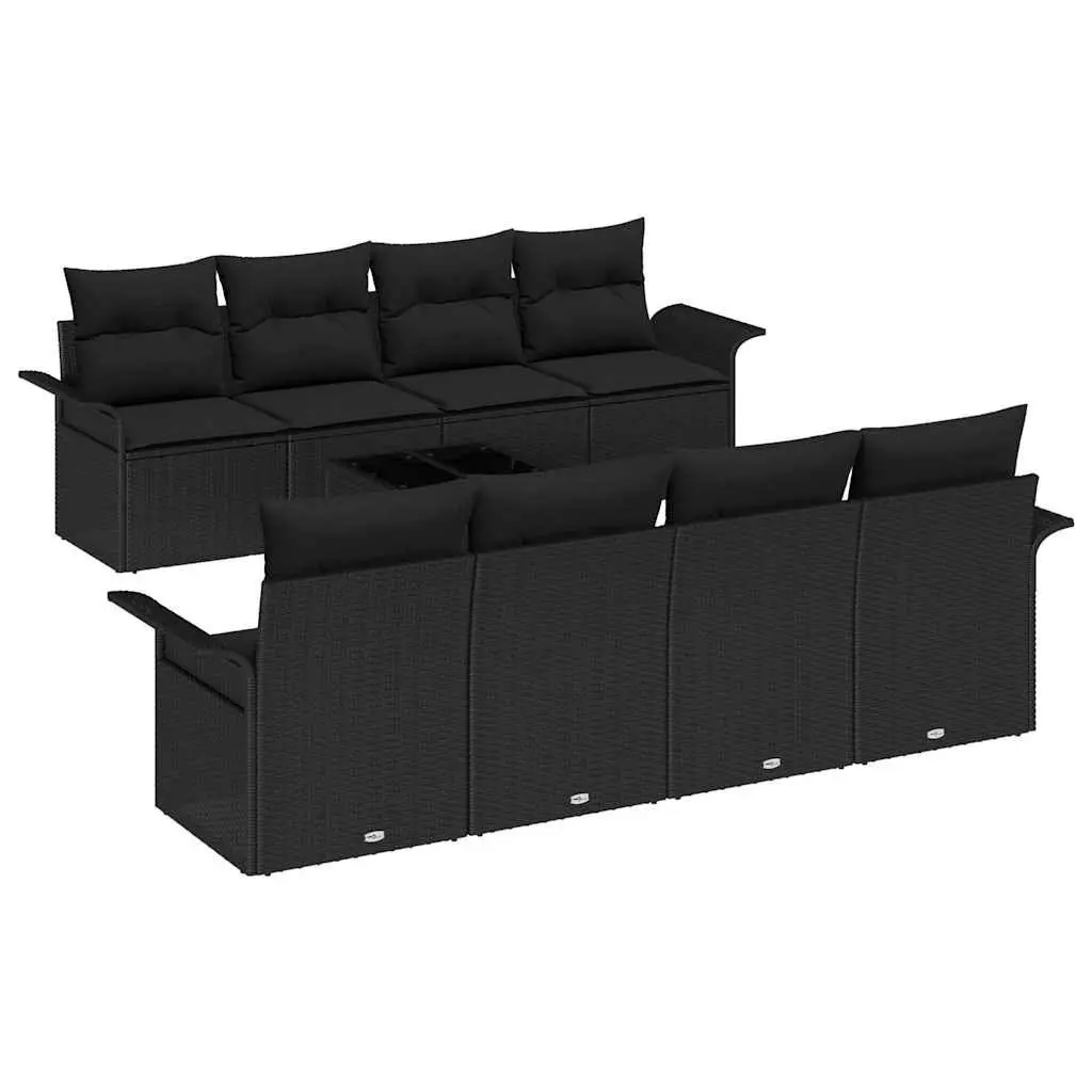 Garden Sofa Set Poly Rattan 9 Pieces Black Outdoor Furniture with Cushions