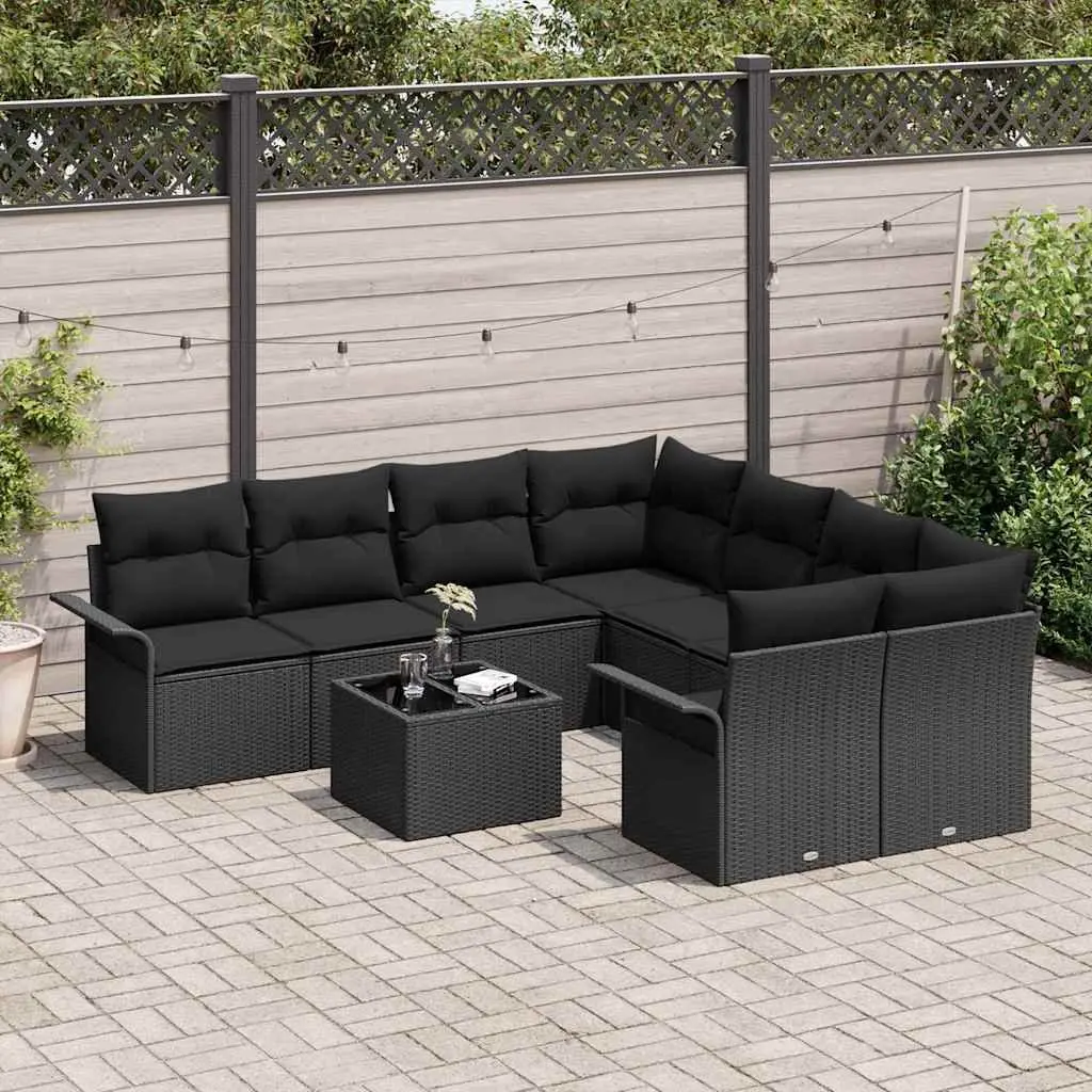Garden Sofa Set Poly Rattan Modular 9 Pieces Outdoor Furniture Black