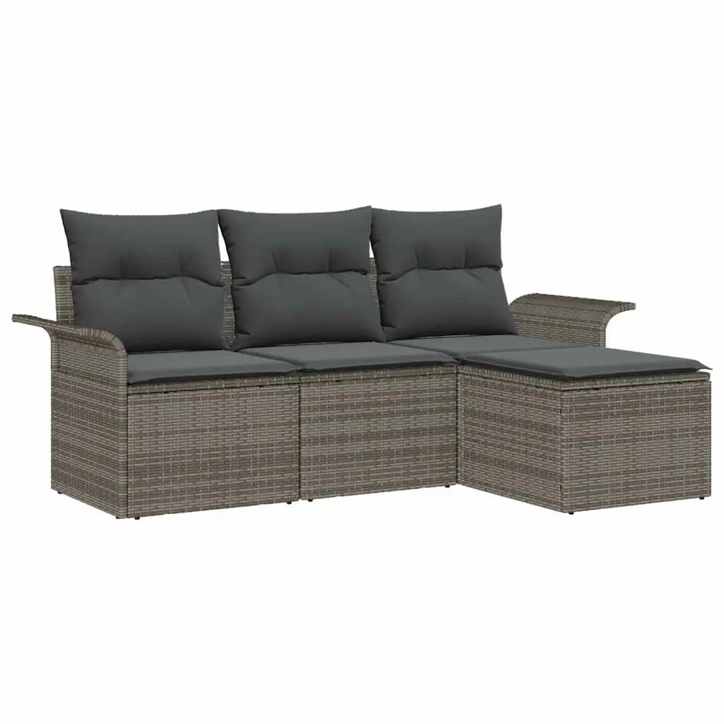 Outdoor Sofa Set Poly Rattan 4 Pieces Grey with Cushions