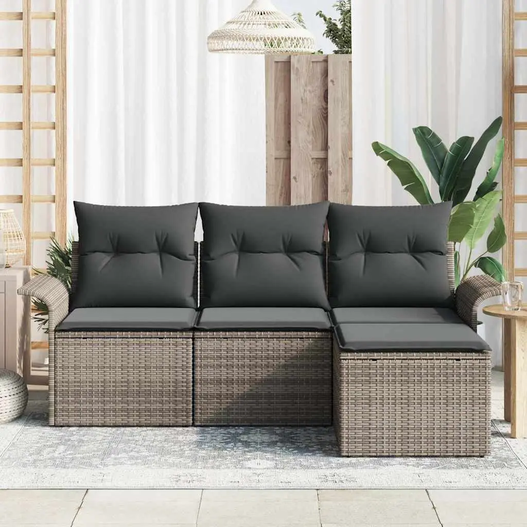 Outdoor Sofa Set Poly Rattan 4 Pieces Grey with Cushions