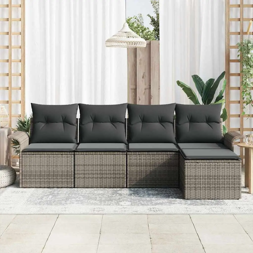 Outdoor Sofa Set Poly Rattan 5 Pieces Grey Garden Furniture with Cushions