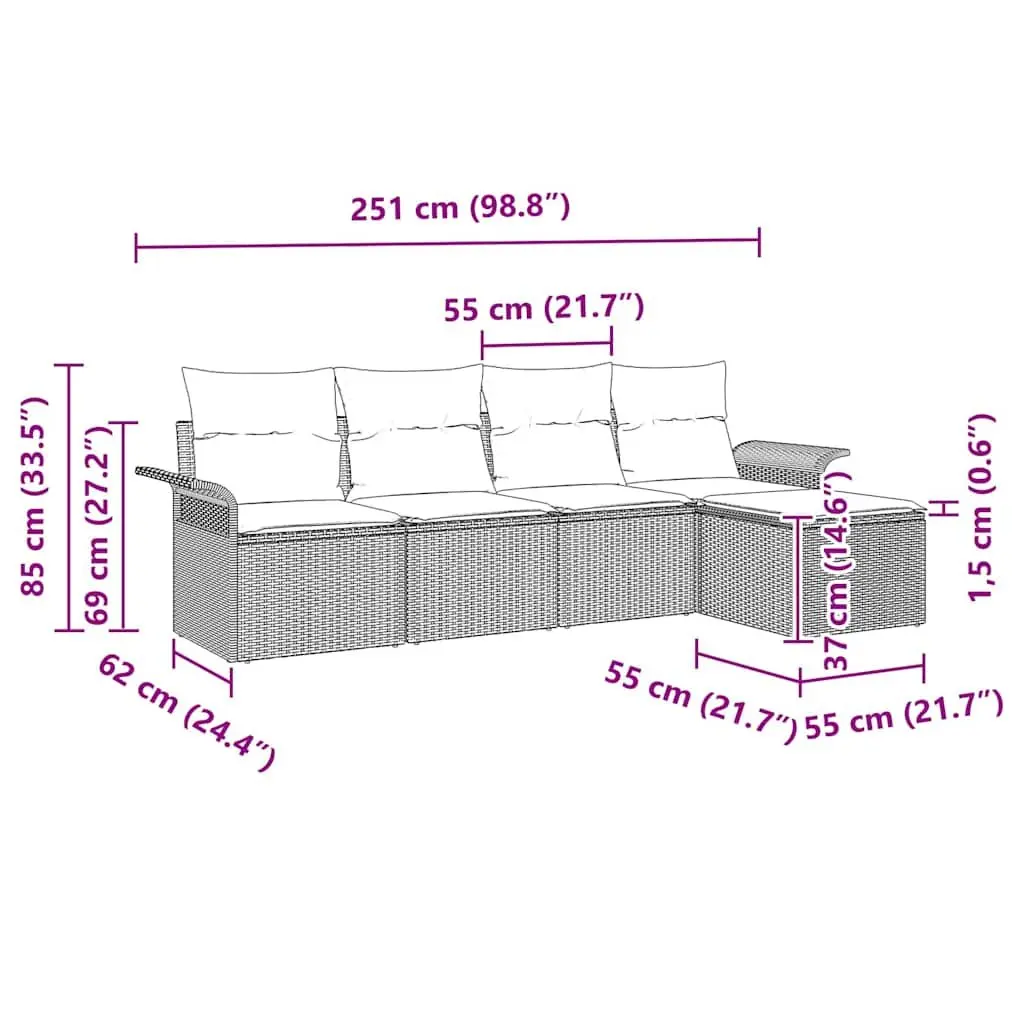 Outdoor Sofa Set 5 Piece Black Poly Rattan Garden Furniture with Cushions