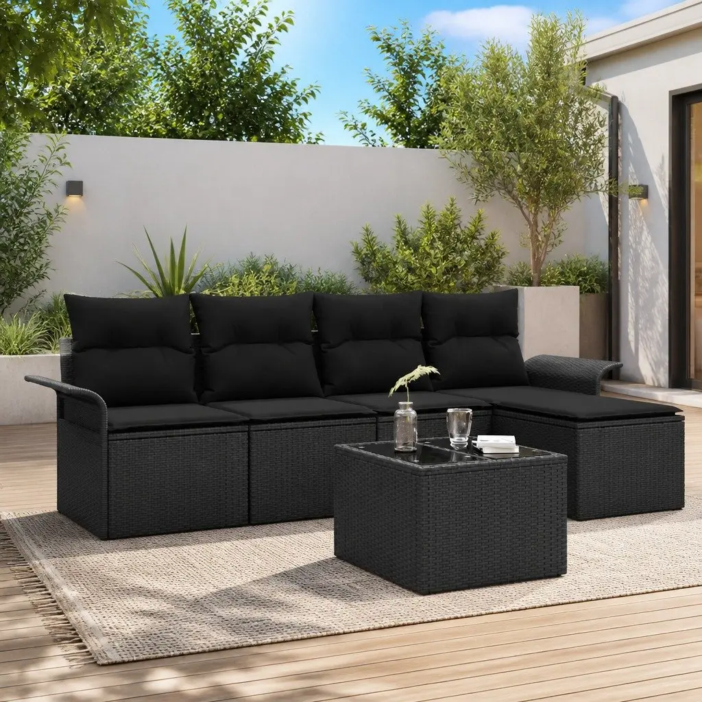 Outdoor Sofa Set Poly Rattan 6 Pieces Black Modular Garden Furniture