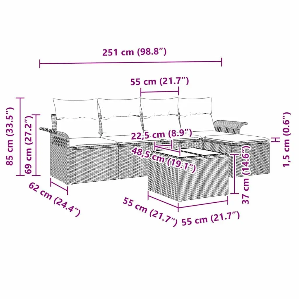 Outdoor Sofa Set Poly Rattan 6 Pieces Black Modular Garden Furniture