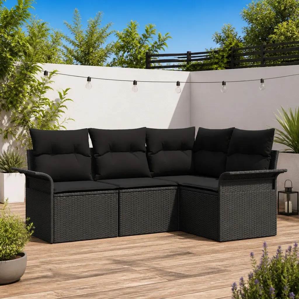 Outdoor Garden Sofa Set 4 Piece Patio Furniture Modular Lounge Black Rattan