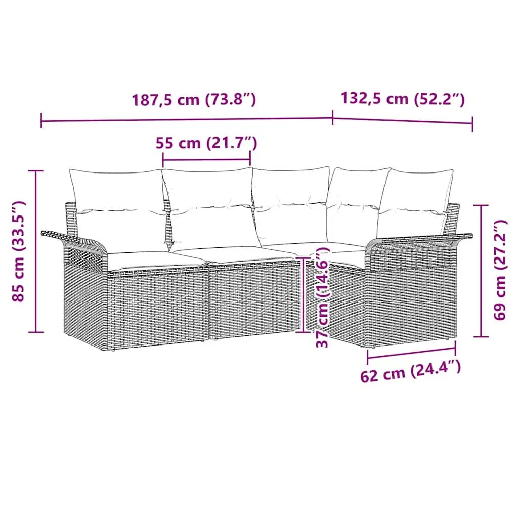 Outdoor Garden Sofa Set 4 Piece Patio Furniture Modular Lounge Black Rattan