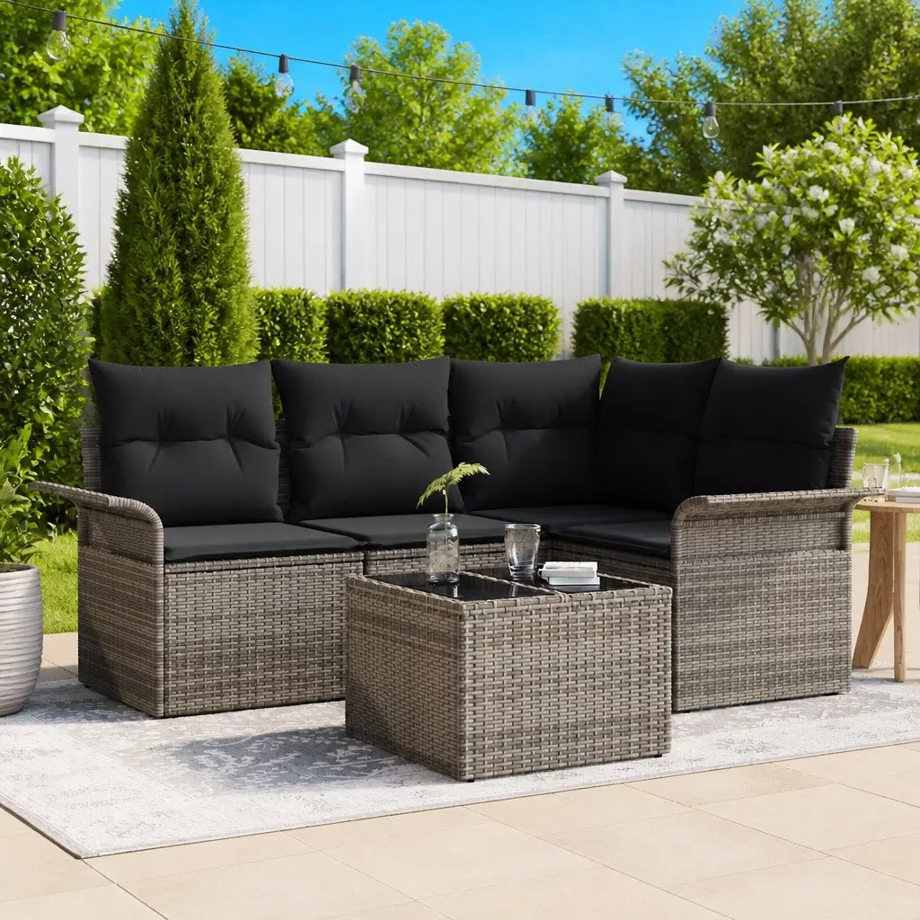 Garden Sofa Set Modular Poly Rattan 5 Piece Outdoor Furniture Grey
