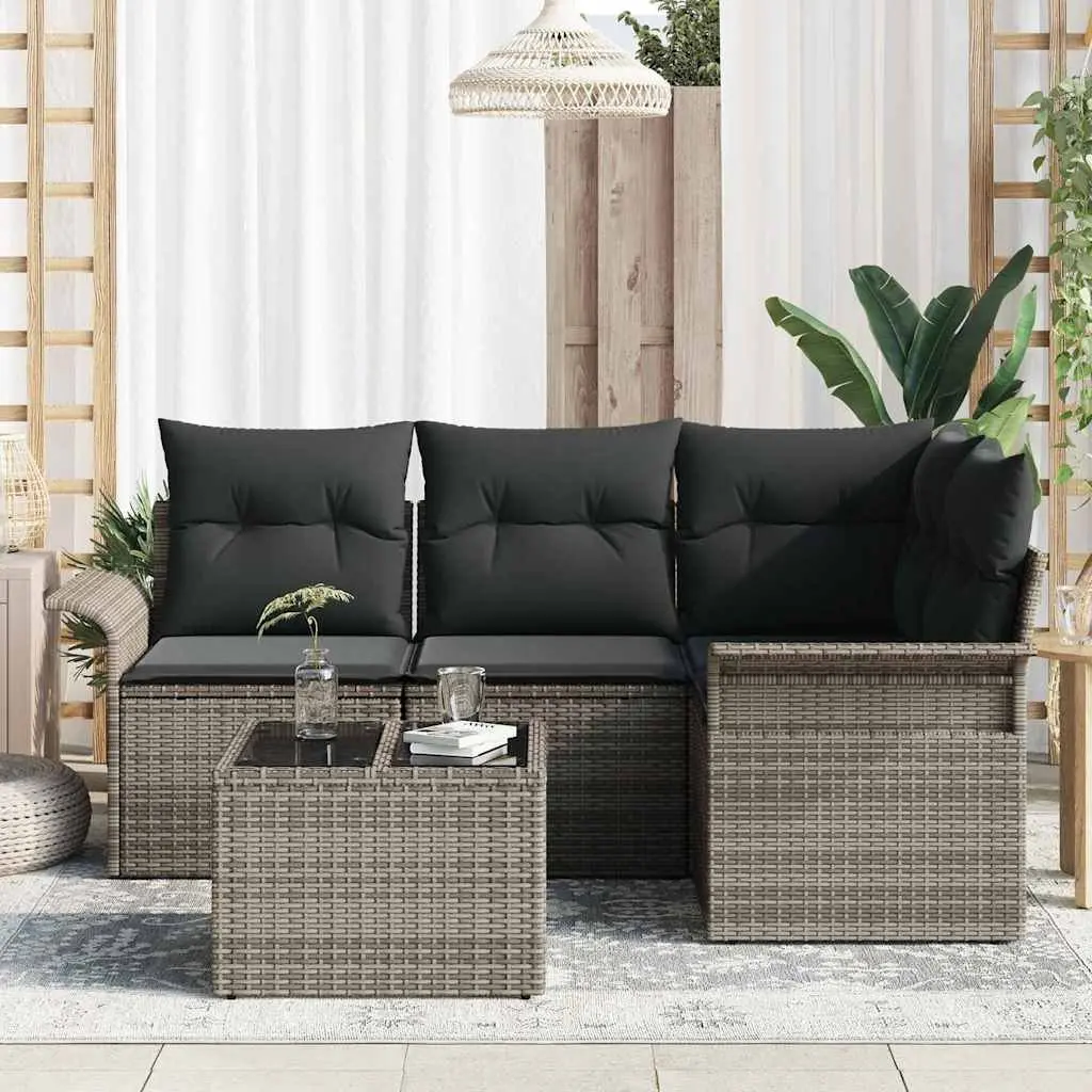 Garden Sofa Set Modular Poly Rattan 5 Piece Outdoor Furniture Grey