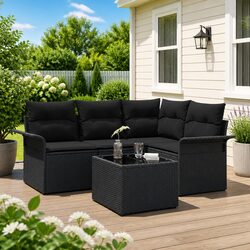 5-Piece Black Garden Sofa Set for Patio and Deck Use